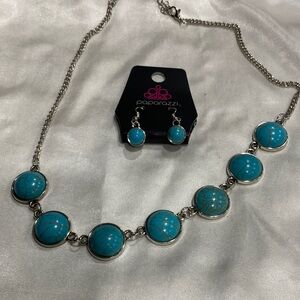 Paparazzi Turquoise and Silver Necklace Set